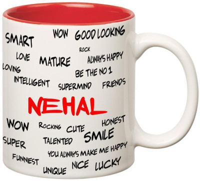 

Huppme Good Personality Nehal Inner Red Ceramic Mug(350 ml), Red;white