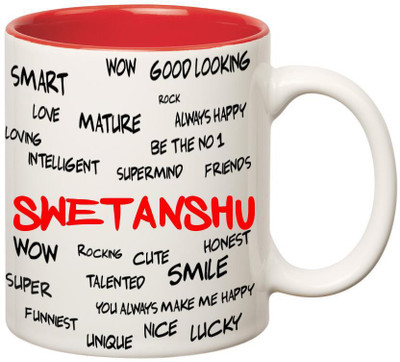 

Huppme Good Personality Swetanshu Inner Red Ceramic Mug(350 ml), Red;white