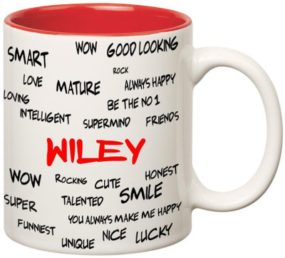 

Huppme Good Personality Wiley Inner Red Ceramic Mug(350 ml), Red;white