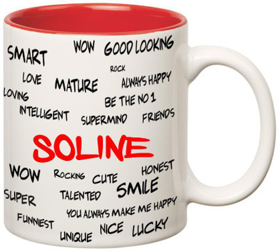 

Huppme Good Personality Soline Inner Red Ceramic Mug(350 ml), Red;white