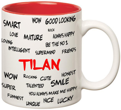 

Huppme Good Personality Tilan Inner Red Ceramic Mug(350 ml), Red;white