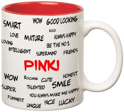 

Huppme Good Personality Pinki Inner Red Ceramic Mug(350 ml), Red;white