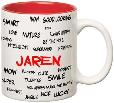 

Huppme Good Personality Jaren Inner Red Ceramic Mug(350 ml), Red;white