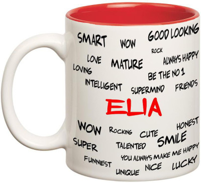 

Huppme Good Personality Elia Inner Red Ceramic Mug(350 ml), Red;white