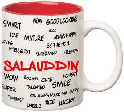 

Huppme Good Personality Salauddin Inner Red Ceramic Mug(350 ml), Red;white