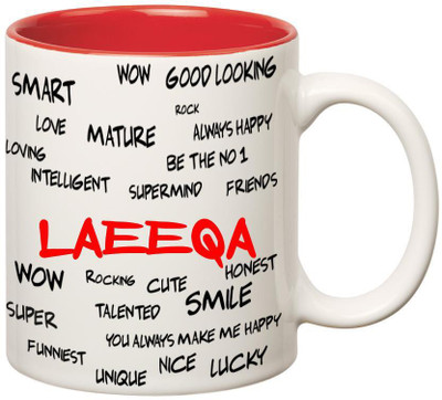 

Huppme Good Personality Laeeqa Inner Red Ceramic Mug(350 ml), Red;white