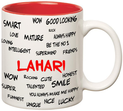 

Huppme Good Personality Lahari Inner Red Ceramic Mug(350 ml), Red;white