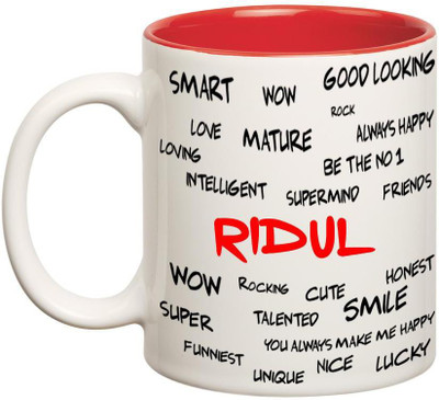 

Huppme Good Personality Ridul Inner Red Ceramic Mug(350 ml), Red;white