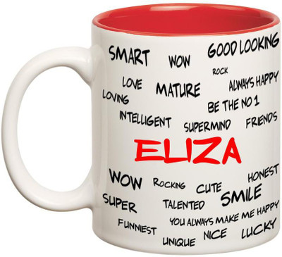 

Huppme Good Personality Eliza Inner Red Ceramic Mug(350 ml), Red;white
