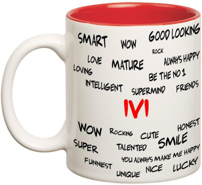 

Huppme Good Personality Ivi Inner Red Ceramic Mug(350 ml), Red;white