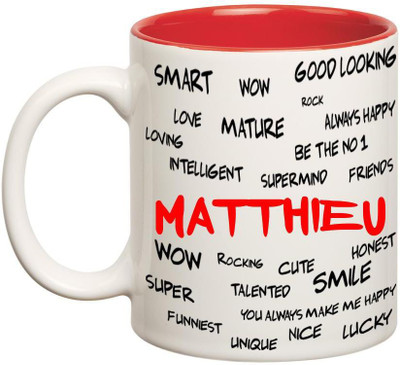 

Huppme Good Personality Matthieu Inner Red Ceramic Mug(350 ml), Red;white