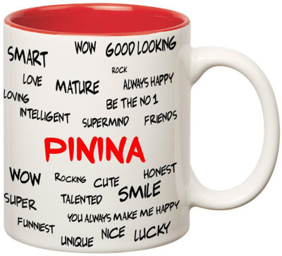 

Huppme Good Personality Pinina Inner Red Ceramic Mug(350 ml), Red;white