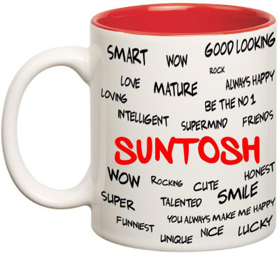 

Huppme Good Personality Suntosh Inner Red Ceramic Mug(350 ml), Red;white