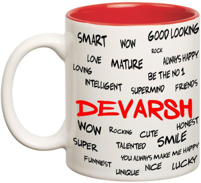 

Huppme Good Personality Devarsh Inner Red Ceramic Mug(350 ml), Red;white