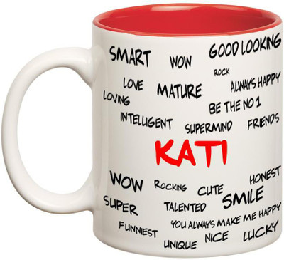 

Huppme Good Personality Kati Inner Red Ceramic Mug(350 ml), Red;white