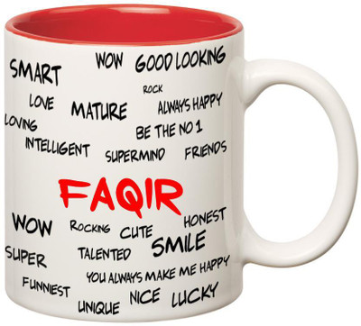 

Huppme Good Personality Faqir Inner Red Ceramic Mug(350 ml), Red;white