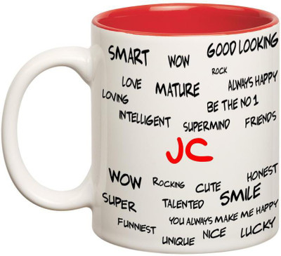 

Huppme Good Personality Jc Inner Red Ceramic Mug(350 ml), Red;white