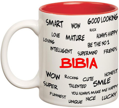 

Huppme Good Personality Bibia Inner Red Ceramic Mug(350 ml), Red;white