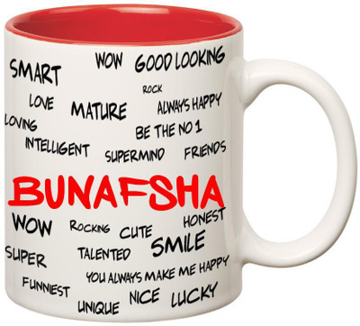 

Huppme Good Personality Bunafsha Inner Red Ceramic Mug(350 ml), Red;white