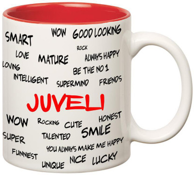 Huppme Good Personality Juveli Inner Red Ceramic Mug(350 ml), Red;white