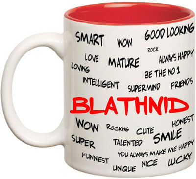 

Huppme Good Personality Blathnid Inner Red Ceramic Mug(350 ml), Red;white