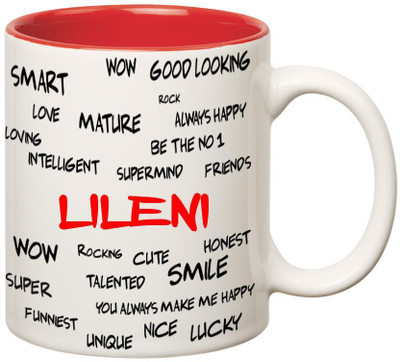 

Huppme Good Personality Lileni Inner Red Ceramic Mug(350 ml), Red;white