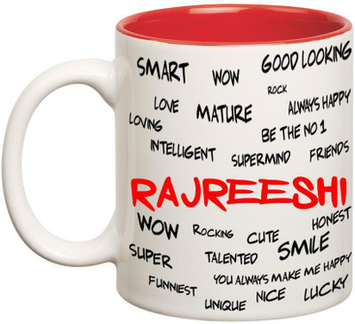 

Chanakya Good Personality Rajreeshi Inner Red Cofffee Name Ceramic Mug(350 ml), Red;white