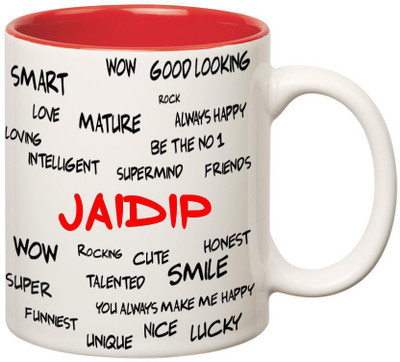 

Huppme Good Personality Jaidip Inner Red Ceramic Mug(350 ml), Red;white