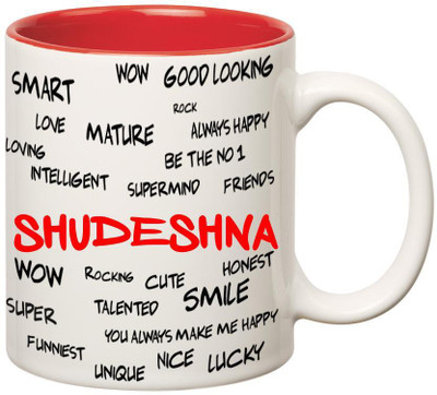 

Huppme Good Personality Shudeshna Inner Red Ceramic Mug(350 ml), Red;white