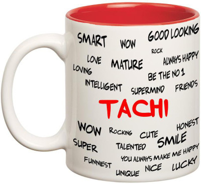 

Chanakya Good Personality Tachi Inner Red Cofffee Name Ceramic Mug(350 ml), Red;white
