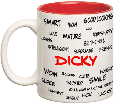 

Huppme Good Personality Dicky Inner Red Ceramic Mug(350 ml), Red;white
