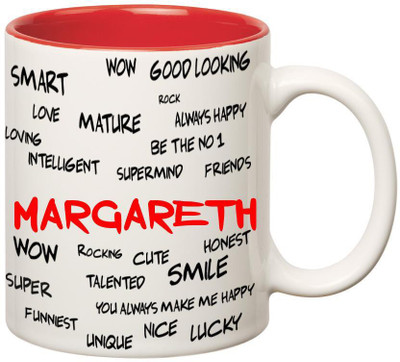 

Huppme Good Personality Margareth Inner Red Ceramic Mug(350 ml), Red;white