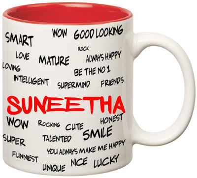 

Huppme Good Personality Suneetha Inner Red Ceramic Mug(350 ml), Red;white
