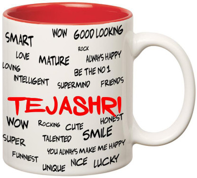 

Huppme Good Personality Tejashri Inner Red Ceramic Mug(350 ml), Red;white