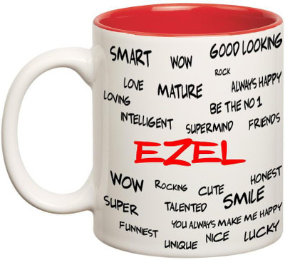 

Chanakya Good Personality Ezel Inner Red Cofffee Name Ceramic Mug(350 ml), Red;white