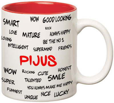 

Huppme Good Personality Pijus Inner Red Ceramic Mug(350 ml), Red;white