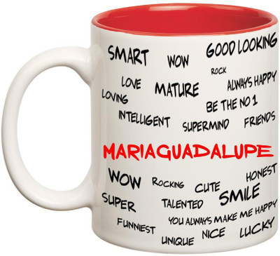 

Huppme Good Personality Mariaguadalupe Inner Red Ceramic Mug(350 ml), Red;white