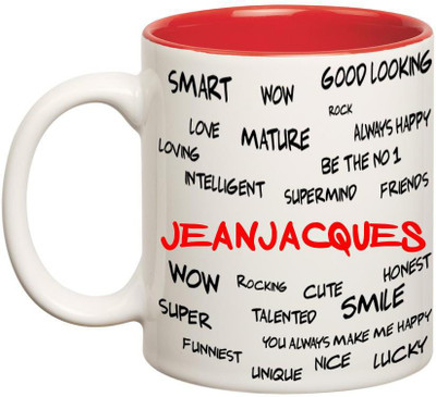

Huppme Good Personality Jeanjacques Inner Red Ceramic Mug(350 ml), Red;white