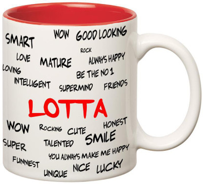 

Huppme Good Personality Lotta Inner Red Ceramic Mug(350 ml), Red;white