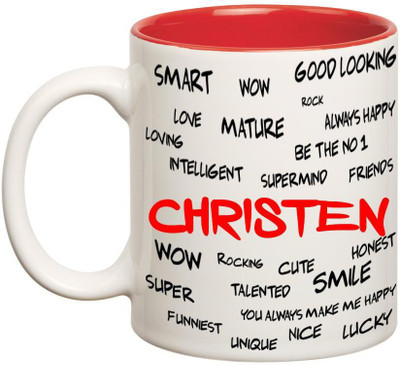 

Huppme Good Personality Christen Inner Red Ceramic Mug(350 ml), Red;white