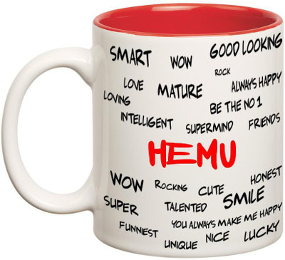 

Huppme Good Personality Hemu Inner Red Ceramic Mug(350 ml), Red;white
