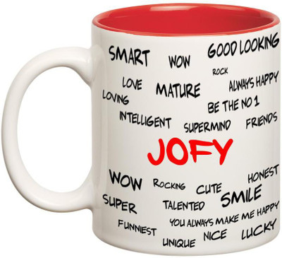 

Chanakya Good Personality Jofy Inner Red Cofffee Name Ceramic Mug(350 ml), Red;white