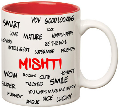 

Huppme Good Personality Mishti Inner Red Ceramic Mug(350 ml), Red;white