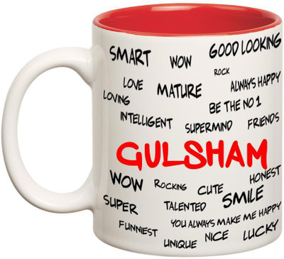 

Huppme Good Personality Gulsham Inner Red Ceramic Mug(350 ml), Red;white