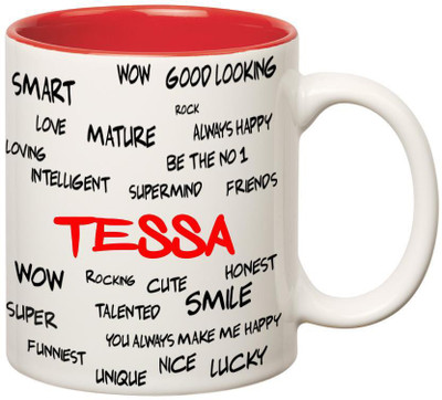 

Huppme Good Personality Tessa Inner Red Ceramic Mug(350 ml), Red;white