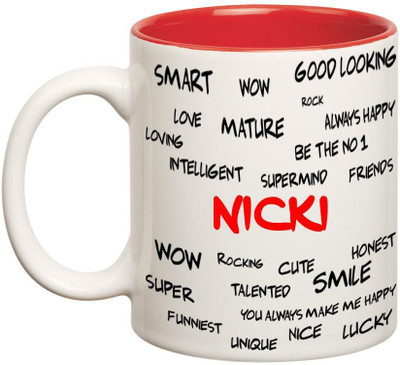 Huppme Good Personality Nicki Inner Red Ceramic Mug(350 ml), Red;white