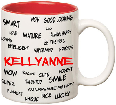 

Huppme Good Personality Kellyanne Inner Red Ceramic Mug(350 ml), Red;white