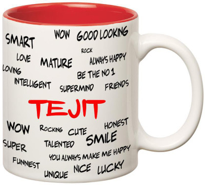 

Huppme Good Personality Tejit Inner Red Ceramic Mug(350 ml), Red;white