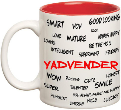 

Huppme Good Personality Yadvender Inner Red Ceramic Mug(350 ml), Red;white