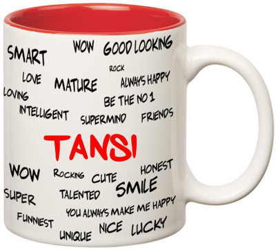 

Huppme Good Personality Tansi Inner Red Ceramic Mug(350 ml), Red;white